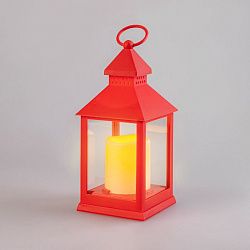 Декоративный фонарь со свечкой, красный корпус, размер 10,5х10,5х24см, цвет ТЕПЛЫЙ БЕЛЫЙ 513-059