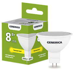 Лампа светодиодная MR16 софит 8Вт 230В 3000К GU5.3 GENERICA LL-MR16-08-230-30-GU5-G