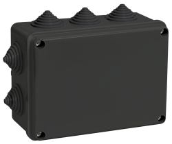 Коробка распаячная КМ41241 для открытой проводки безгалогенная (HF) 150х110х70мм IP44 10 гермовводов черная (RAL 9005) IEK UKO11-150-110-070-K02-44