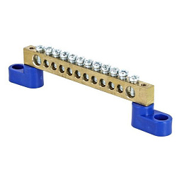 Шина "0" N (6x9мм) 12 отв. латунь 2 синих угловых изолятора EKF sn0-63-12-2