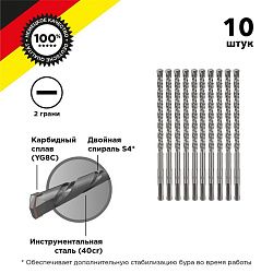 Бур по бетону 8x160x100мм SDS PLUS (10 шт) KRANZ KR-91-0012-4