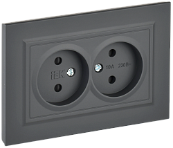 BRITE Розетка 2-местная без заземления с защитными шторками 10А в сборе РСш12-2-БрГ графит IEK BR-R23-10-K53-F