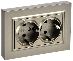 BRITE Розетка 2-местная с заземлением без защитных шторок плоская 16А в сборе РСПл12-3-БрШ шампань IEK BR-R27-16-K37-F