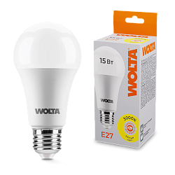 Лампа светодиодная "Груша" A60 15Вт 1200лм 3000К Е27 (50шт/уп) WOLTA 25Y60BL15E27