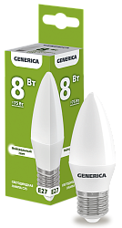Лампа светодиодная C35 свеча 8Вт 230В 4000К E27 GENERICA LL-C35-08-230-40-E27-G