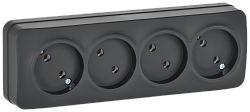 GLORY Розетка 4-местная для открытой установки без заземления без защитных шторок 10А РС24-2-ХЧм черный матовый IEK ERH40-K02M-10
