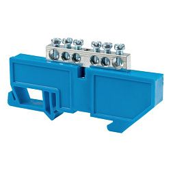 Шина "0" N (6x9мм) 6 отв. цинк синий изолятор на DIN-рейку EKF sn1-63-06-d