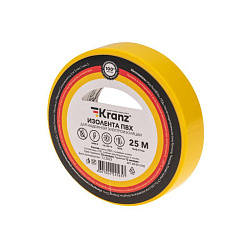Изолента ПВХ 0,13х15 мм, 25 м, желтая KRANZ KR-09-2102