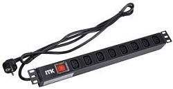 ITK PDU 8 розеток C13 с LED выключателем,1U, шнур 2м вилка нем.стандарт PH12-8C131
