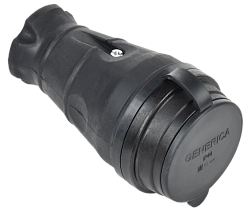 Розетка переносная с защитной крышкой 16А IP44 каучук черная GENERICA ERK20-016-01-44-K02-G