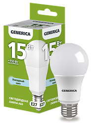Лампа светодиодная A60 груша 15Вт 230В 6500К E27 GENERICA LL-A60-15-230-65-E27-G