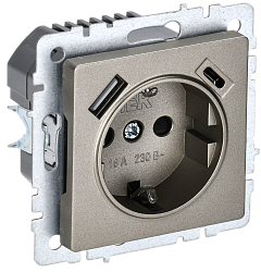 BRITE Розетка 1-местная с заземлением с защитными шторками 16А с USB A+C 18Вт РЮш11-1-БрШ шампань IEK BR-R14-16-U22-018-K37