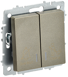 BRITE Выключатель 2-клавишный с индикацией для отелей 10А ВС10-2-9-БрШ шампань IEK BR-V20-2-10-K37