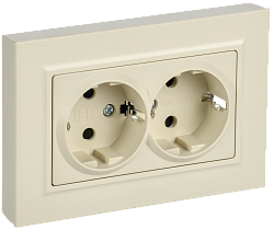 BRITE Розетка 2-местная с заземлением с защитными шторками плоская 16А в сборе РСшПл12-3-БрКр бежевый IEK BR-R28-16-K10-F