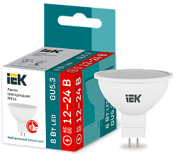 Лампа светодиодная MR16 софит 8Вт 12-24В 4000К GU5,3 IEK LLE-MR16-08-12-24-40-GU5