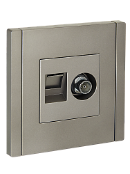 FORTE&PIANO Розетка двойная TV+RJ45 кат.6 FP537 сталь IEK FP-AK20-2-K46