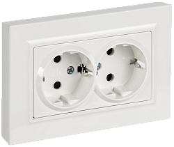 BRITE Розетка 2-местная с заземлением с защитными шторками плоская 16А в сборе РСшПл12-3-БрБ белый IEK BR-R28-16-K01-F