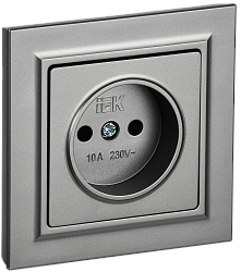 BRITE Розетка 1-местная без заземления без защитных шторок 10А в сб. РСР10-1-0-БрС сталь IEK BR-R10-10-K46-F
