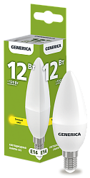 Лампа светодиодная C35 свеча 12Вт 230В 3000К E14 GENERICA LL-C35-12-230-30-E14-G