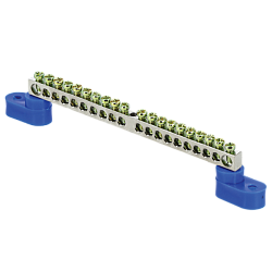 Шина "0" N (6x9мм) 20 отв. цинк 2 синих угловых изолятора EKF sn1-63-20-2