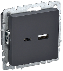 BRITE Розетка USB A+C 18Вт РЮ11-1-БрГ графит IEK BR-U22-018-K53