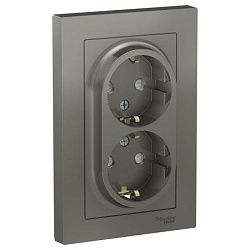 Розетка 2-м СП AtlasDesign 16А IP20 с заземл. защ. шторки в сборе сталь SE ATN000926 1240490