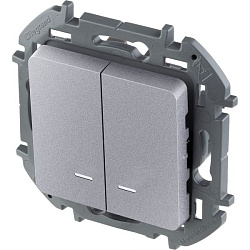 INSPIRIA Выключатель 2-клавишный с подсветкой/индикацией схема 5L 10АХ безвинтовые зажимы алюминий 673632