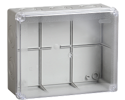 Коробка распаячная КМ41275 для открытой проводки безгалогенная (HF) 240х195х90мм с прозрачной крышкой IP44 5 вводов RAL 7035 IEK UKO10-240-195-090-K51-44