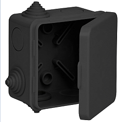 Коробка распаячная КМ41238 для открытой проводки с откидной крышкой безгалогенная (HF) 80х80х50мм IP54 7 гермовводов черная (RAL 9005) IEK UKO31-080-080-050-K02-54