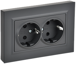 BRITE Розетка 2-местная с заземлением с защитными шторками плоская 16А в сборе РСшПл12-3-БрГ графит IEK BR-R28-16-K53-F