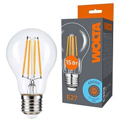 Светодиодная лампа WOLTA Filament, AC 220-240В, 50/60 Гц, прозрачное стекло,  "Груша",  A60, E27, 15 Вт, 1350 лм, 6500 К, 1/10/100 WF-A60-15W6KE27