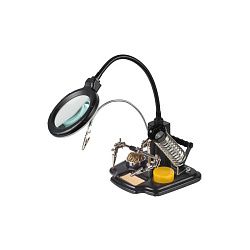 Держатель Третья рука, МАСТЕР, 3 зажима, лупа 90мм (3х), подставка паяльника, стенд припоя, LED подсветка REXANT 12-0258