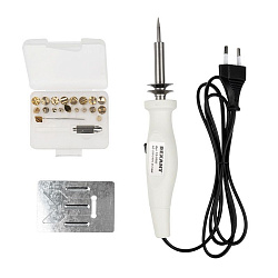 Выжигатель (набор паяльник - выжигатель), пирограф, 30/50Вт, 230В, 420-500°C, 21 насадка + подставка, коробка REXANT 12-0187