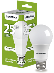 Лампа светодиодная A65 груша 25Вт 230В 4000К E27 GENERICA LL-A65-25-230-40-E27-G