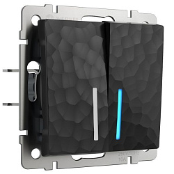 Выключатель двухклавишный с подсветкой (hammer черный) Werkel W1220108