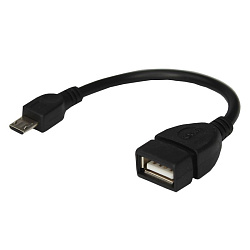 Кабель USB OTG, шт. micro USB – гн. USB-A, 2,4A, 0,15м, ПВХ, черный REXANT 18-1182