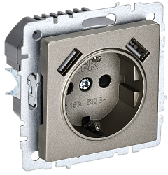 BRITE Розетка 1-местная с заземлением с защитными шторками 16А с USB A+A 5В 2,1А РЮш10-1-БрШ шампань IEK BR-R14-16-U21-D21-K37