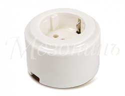 Розетка ретро фарфоровая, двухполюсная, с заземляющим контактом, коллекция "CILINDRO" , цвет - белый GE90301-01