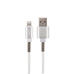 USB кабель для iPhone 5/6/7/8/Х моделей, белый силикон, 1 метр  (с пружиной) REXANT 18-7011