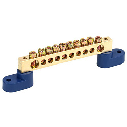 Шина «N» нулевая 8х12мм на двух угловых синих изоляторах 10 групп REXANT 11-2334