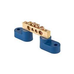 Шина "0" N (8x12мм) 4 отв. латунь 2 синих угловых изолятора EKF sn0-125-04-2