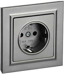 BRITE Розетка 1-местная с заземлением с защитными шторками 16А в сборе РСР14-1-0-БрС сталь IEK BR-R14-16-K46-F