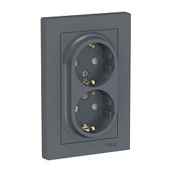 Розетка 2-м СП AtlasDesign 16А IP20 с заземл. защ. шторки в сборе грифель SE ATN000726 1240404
