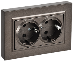 BRITE Розетка 2-местная с заземлением с защитными шторками плоская 16А в сборе РСшПл12-3-БрТБ темная бронза IEK BR-R28-16-K45-F