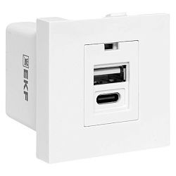Розетка USB A+C, 2.1А, 2 гнезда, без индикатора, белая EKF E2MR2-21USB-10-AC