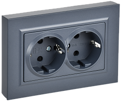 BRITE Розетка 2-местная с заземлением с защитными шторками плоская 16А в сборе РСшПл12-3-БрМ маренго IEK BR-R28-16-K35-F