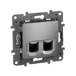ETIKA Розетка компьютерная двойная RJ45 категория 5Е UTP алюминий 672455