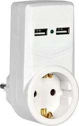 Адаптер Т-01/01 1 место с заземлением 16А 2хUSB 2,1A белый IEK WTP10-16-01-ZKU-K01
