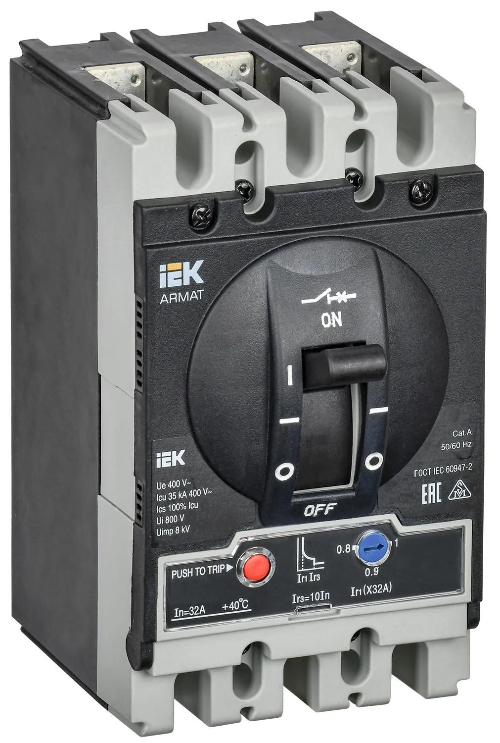 ARMAT Автоматический выключатель в литом корпусе 3P типоразмер S 35кА 32А расцепитель термомагнитный регулируемый IEK AR-MCCB-3S-035-0032A-ATUC