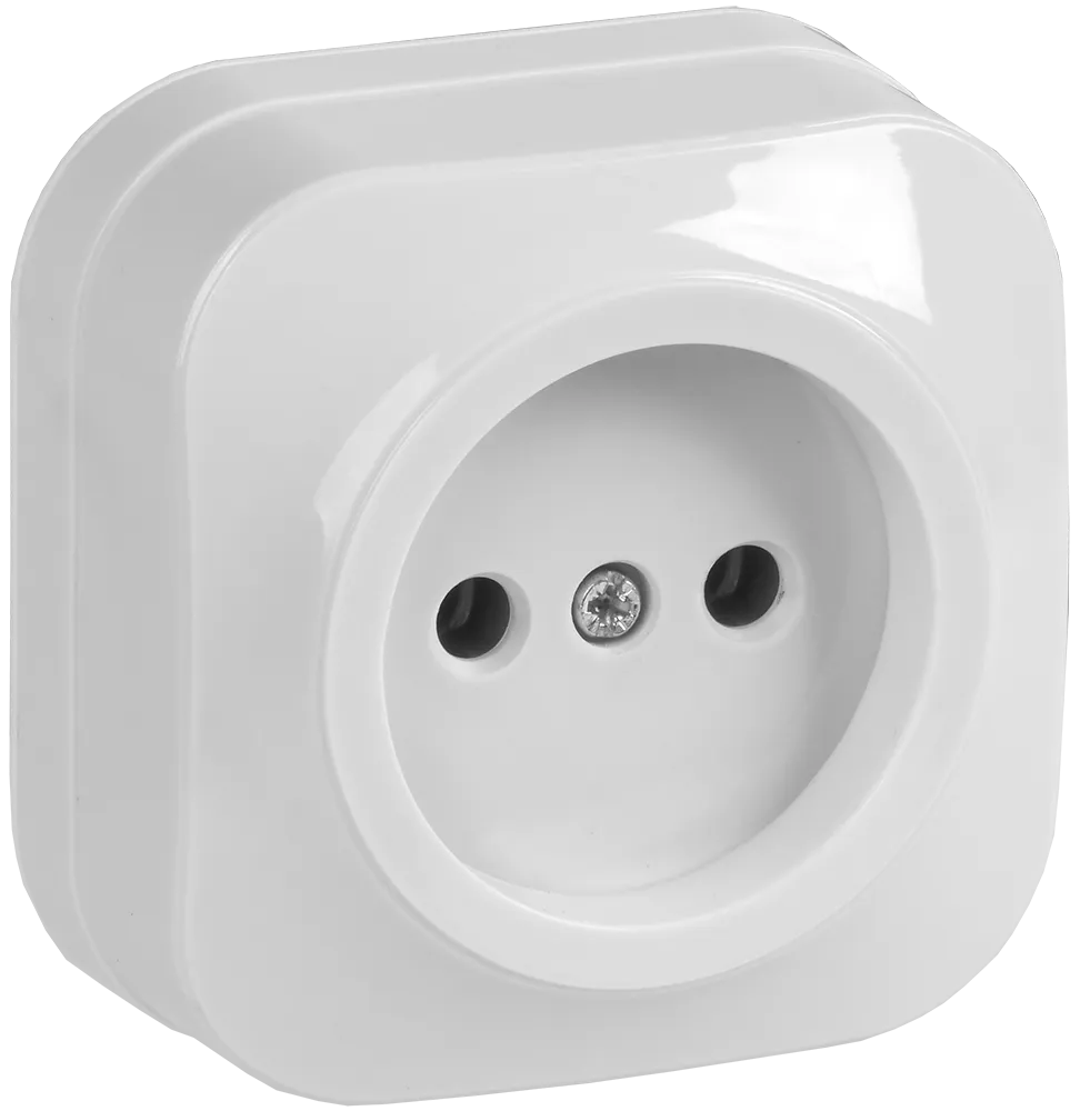 GLORY Розетка 1-местная для открытой установки без заземления без защитных шторок 10А РС20-2-ХБ белый IEK ERH10-K01-10